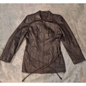 JLC NEW YORK Outerwear Women L Black Leather Jacket w/Belt Zip EUC
